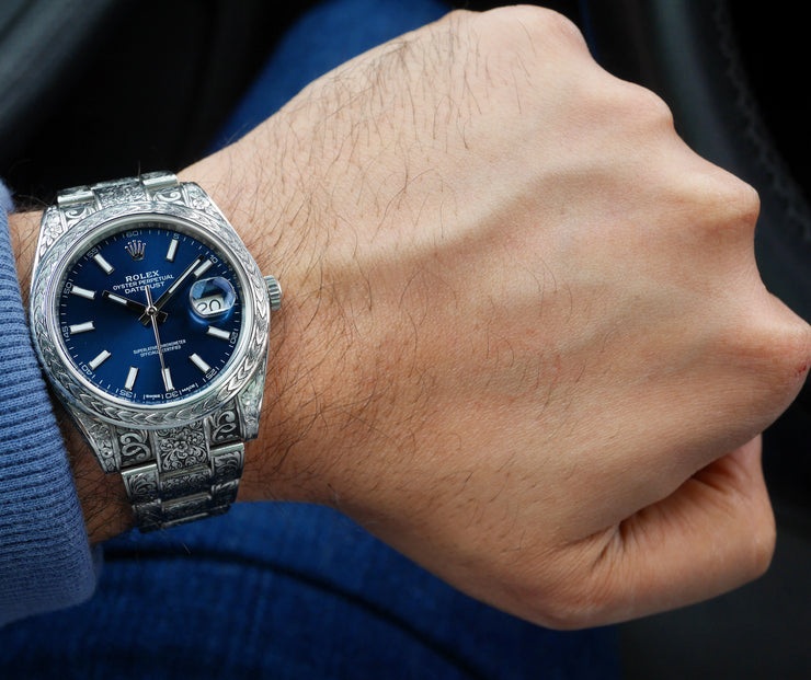 ULTRA RARE Hand-Engraved Rolex DateJust41 Blue Ref 126300 (1 of 1)