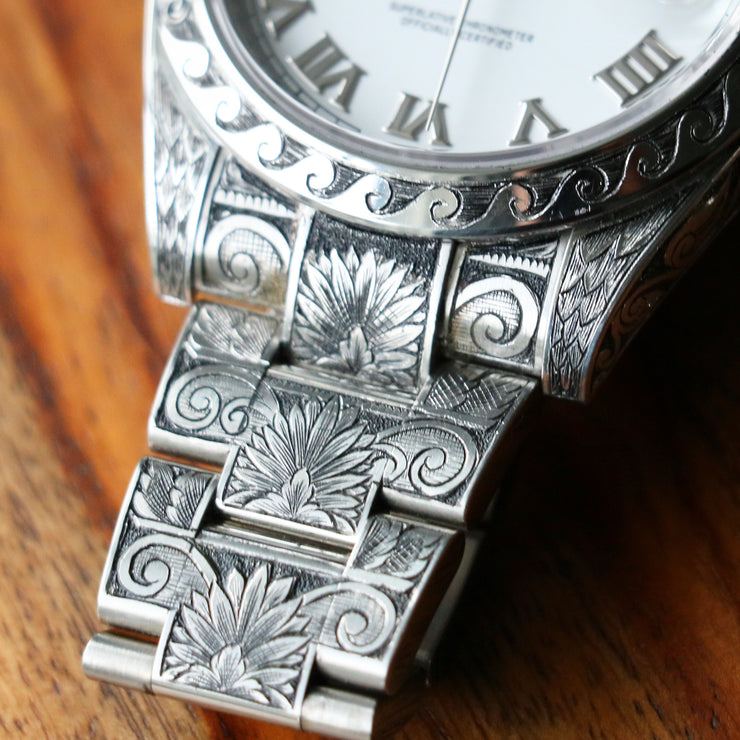 ULTRA RARE Hand-Engraved Rolex DateJust41 "White Roman" Ref 126300 (1 of 1)