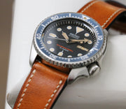 Seiko SKX007J on leather with faux patina